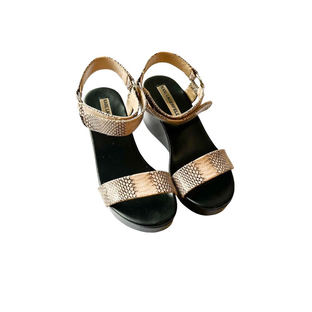 Karl Lagerfeld Lara Snake Skin Textured Platform Wedges, 6.5